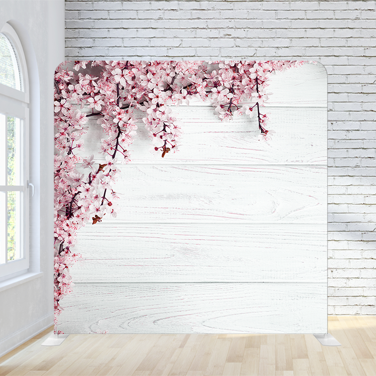 8X8 Pillowcase Tension Backdrop - White Panel Pink Flowers