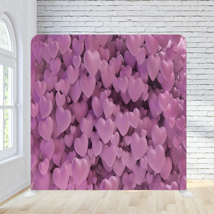 8X8 Pillowcase Tension Backdrop - 3D Purple Hearts