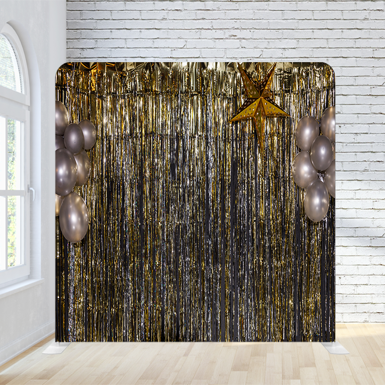 8X8 Pillowcase Tension Backdrop - Gold Streamers with Balloons