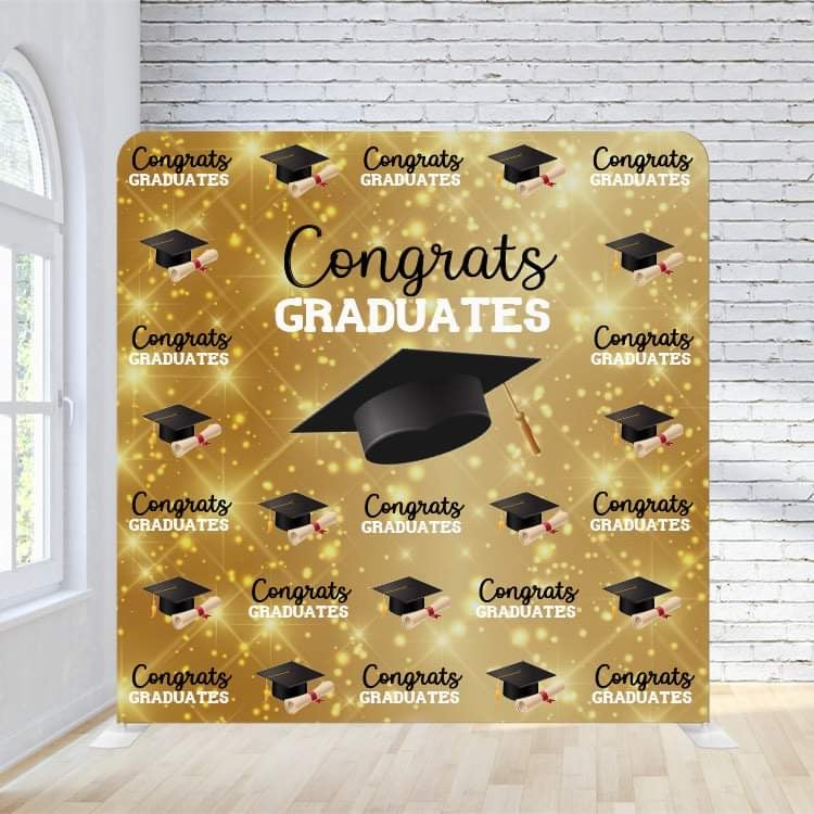 8X8 Pillowcase Tension Backdrop - Black and Gold Grads