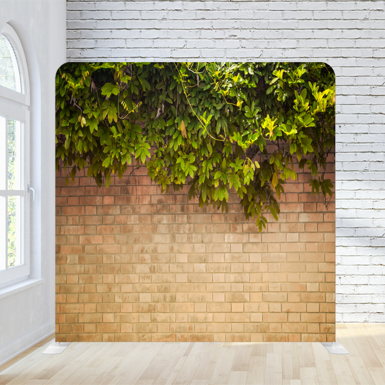8X8 Pillowcase Tension Backdrop- Brown Brick Wall With Greenery