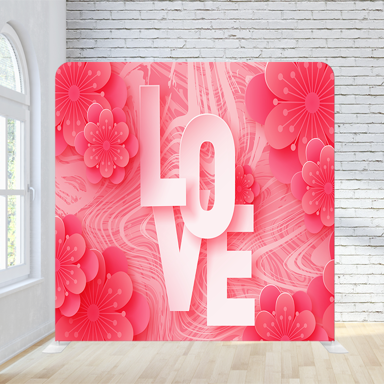 8X8 Pillowcase Tension Backdrop - LOVE w/ Pink Flowers