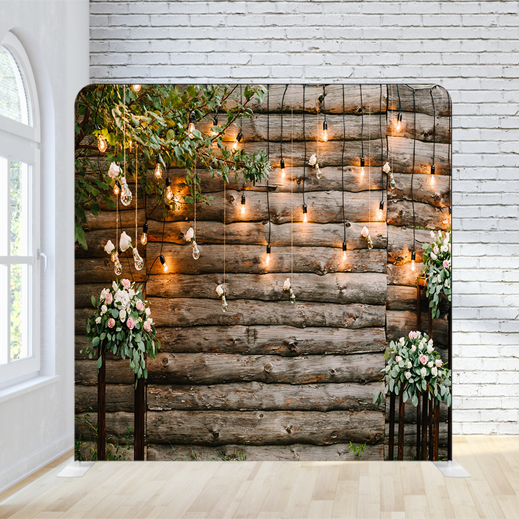 8X8 Pillowcase Tension Backdrop- Wood Logs with Lights