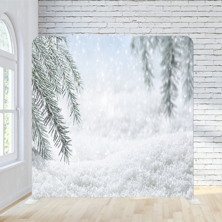 8X8 Pillowcase Tension Backdrop - Holiday Snowy Leaves