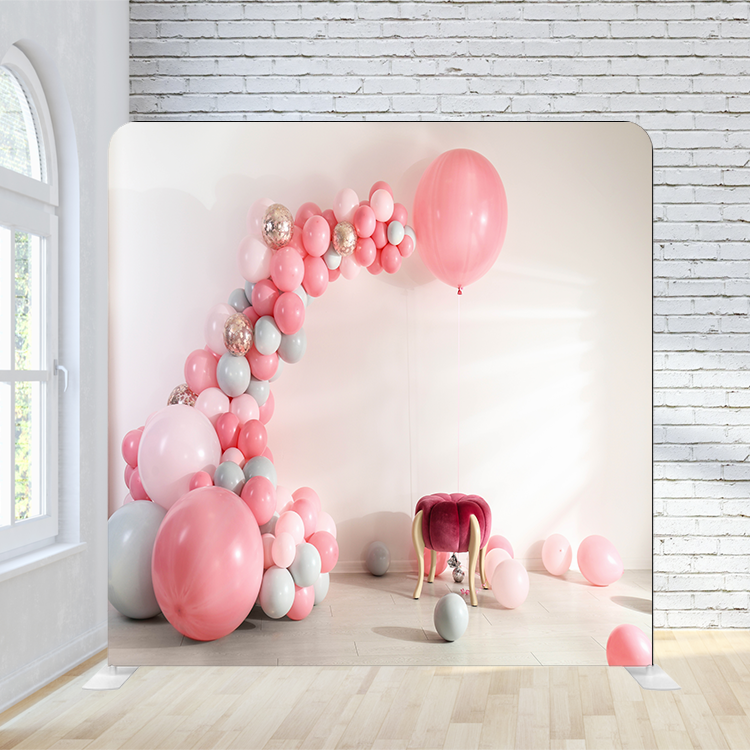 8X8 Pillowcase Tension Backdrop- Pink Balloon Arch