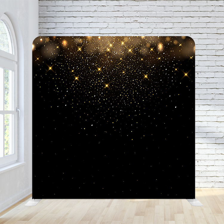 8X8 Pillowcase Tension Backdrop -Black and Gold Falling Sparkles