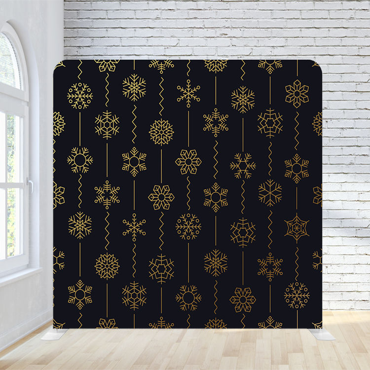 8X8 Pillowcase Tension Backdrop - Black and Gold Snowflakes