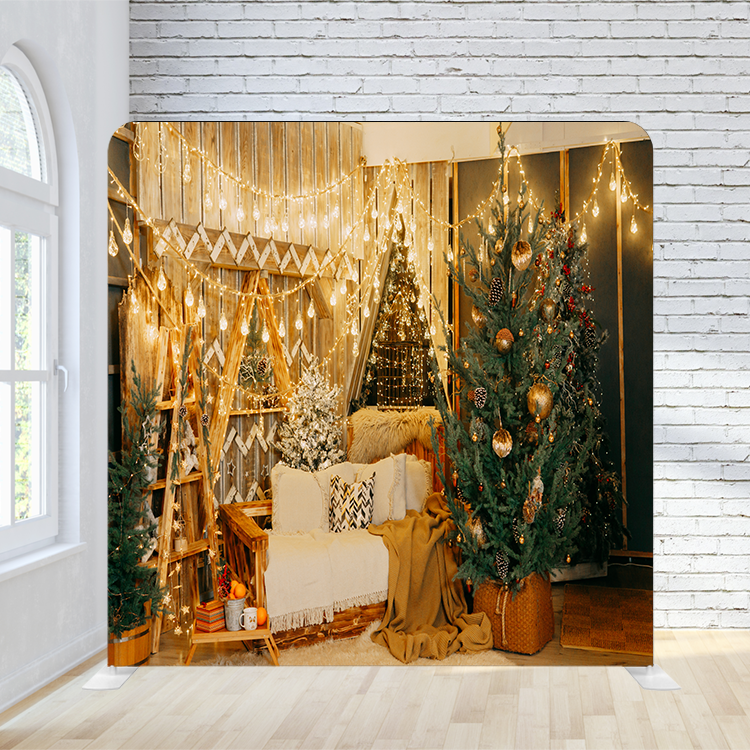 8X8 Pillowcase Tension Backdrop - Elegant Tree w/ String Lights ( Holiday )