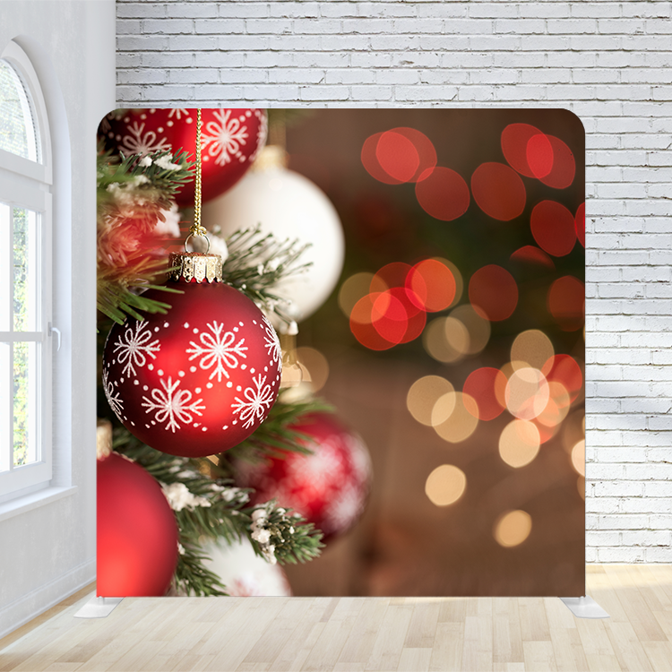 8X8 Pillowcase Tension Backdrop - Holiday Snowflake Ornaments