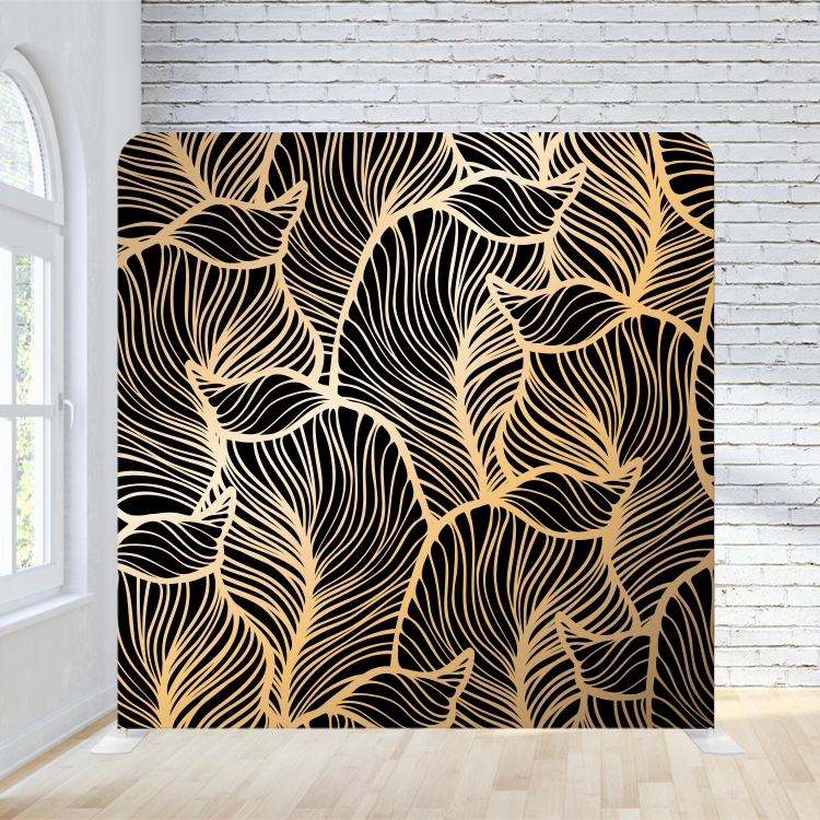 8X8 Pillowcase Tension Backdrop - Gold and Black 2D Leaves