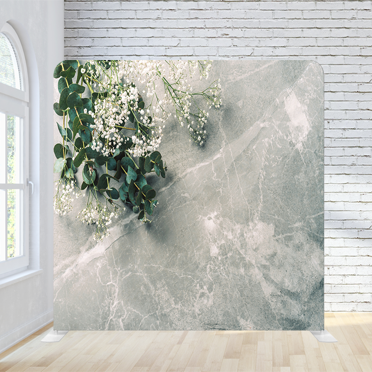 8X8 Pillowcase Tension Backdrop - White Flower W/ Marble