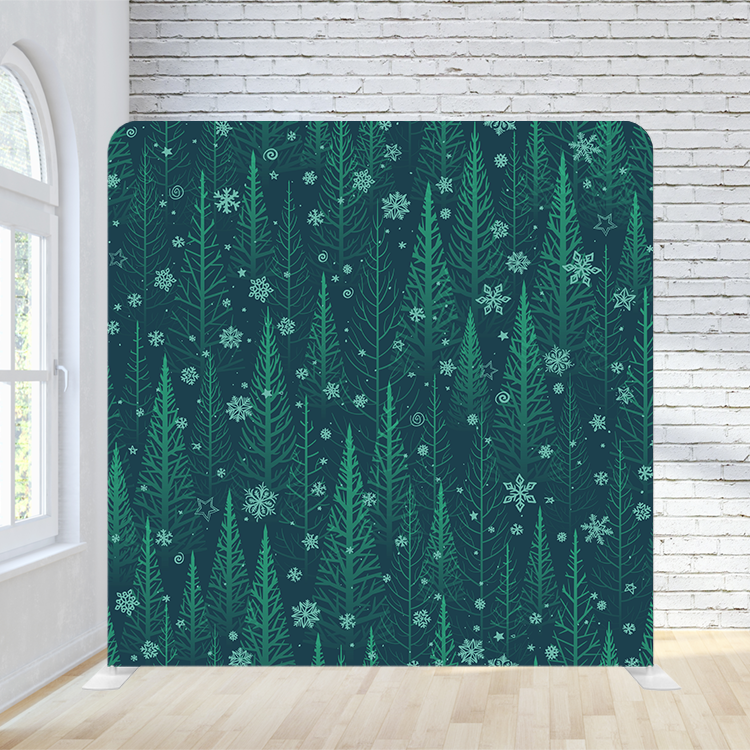 8X8 Pillowcase Tension Backdrop - Multi Green Falling Snowflake