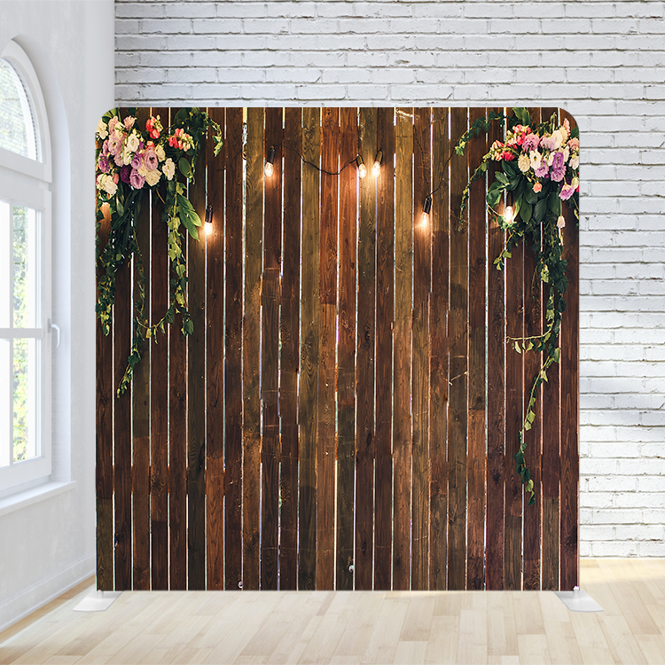8X8 Pillowcase Tension Backdrop- Dark Wood with Flowers