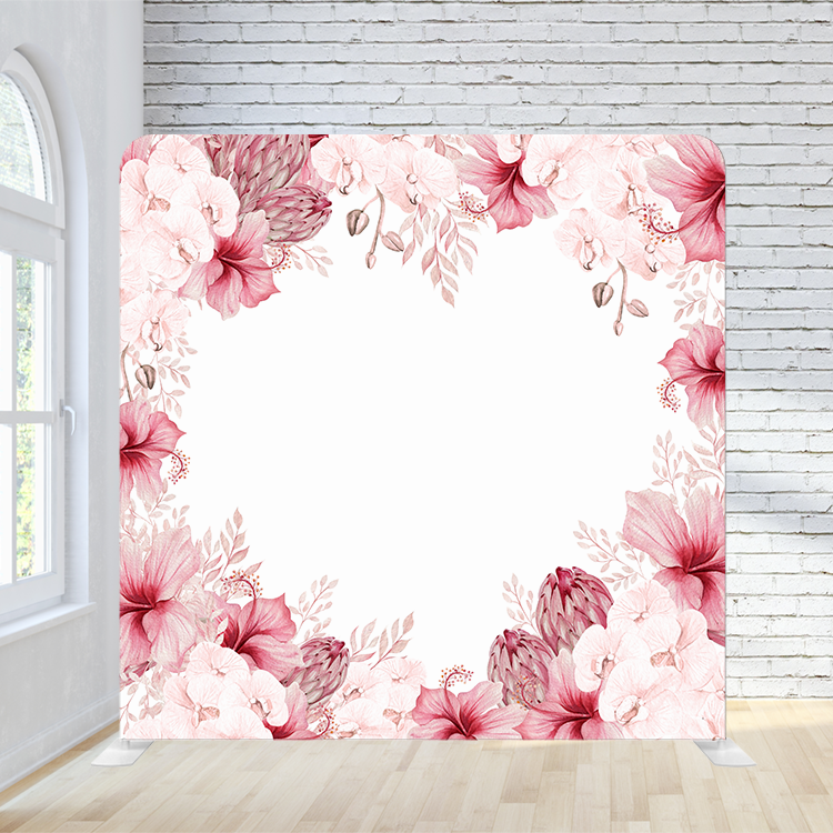 8X8 Pillowcase Tension Backdrop - Pink and White Flower Outline