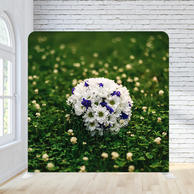 8X8 Pillowcase Tension Backdrop - White Sunflowers w/ Greenery
