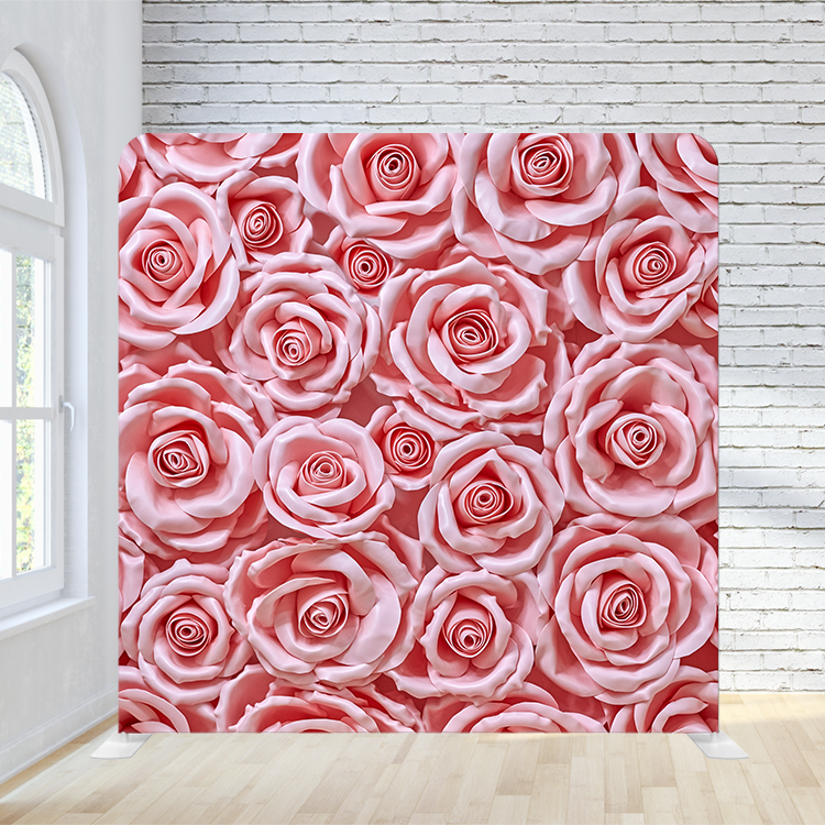 8X8 Pillowcase Tension Backdrop - Pretty Pink Roses