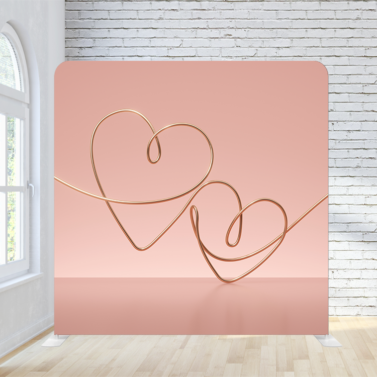 8X8 Pillowcase Tension Backdrop - Fading Pink w/ Gold Hearts