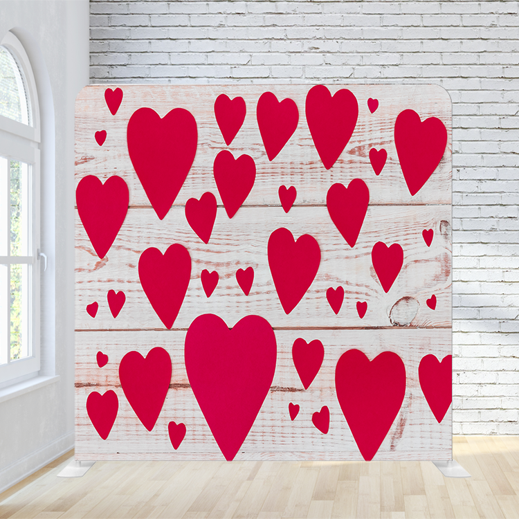 8X8 Pillowcase Tension Backdrop - Wood w/ Red Hearts