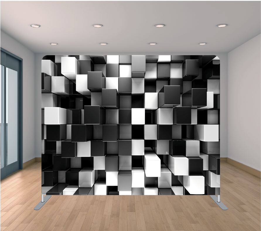 8X8ft Pillowcase Tension Backdrop- 3D Black and White Cubes