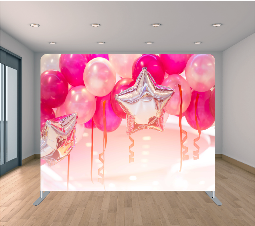 8x8ft Pillowcase Tension Backdrop- 3D Pink Balloons