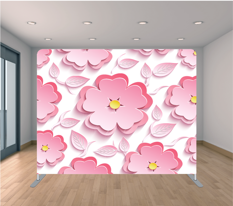 8x8ft Pillowcase Tension Backdrop- 3D Pink Flowers