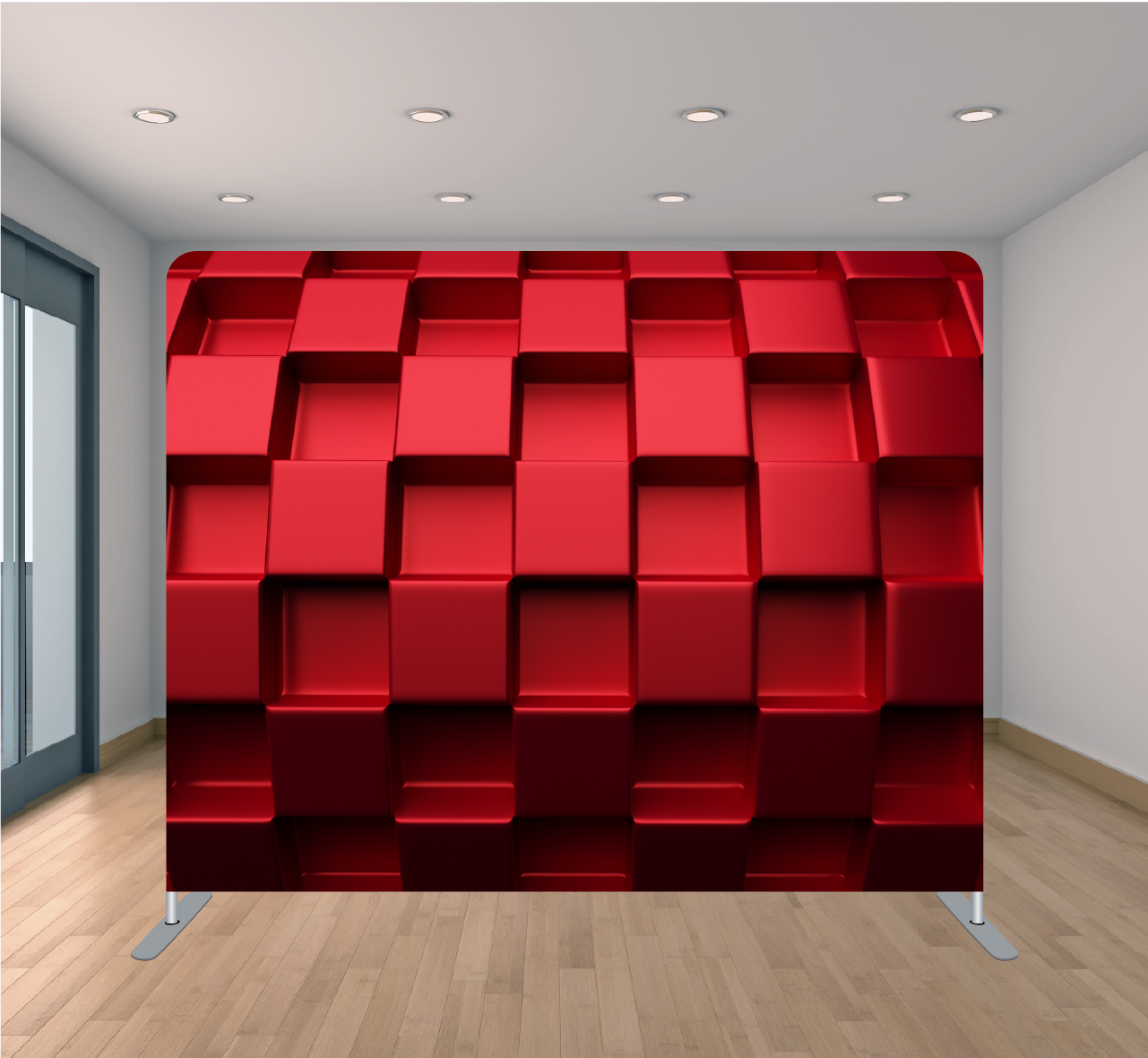 8X8ft Pillowcase Tension Backdrop- 3D Red Blocks