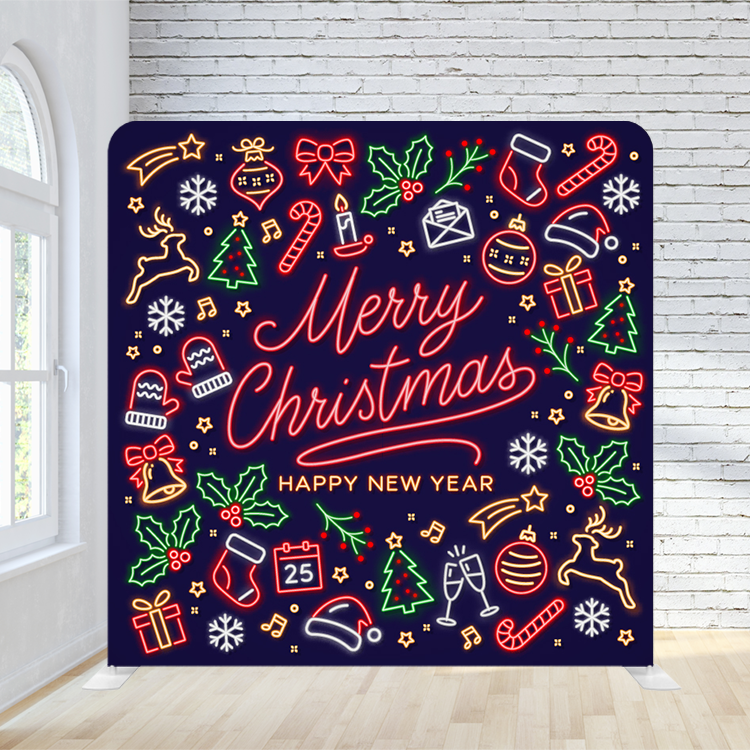 8X8 Pillowcase Tension Backdrop - Holiday Neon Christmas