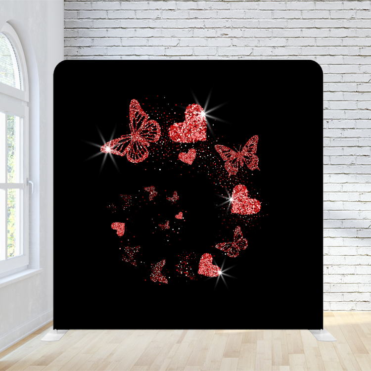 8X8 Pillowcase Tension Backdrop - Sparkly Butterfly &amp; Heart