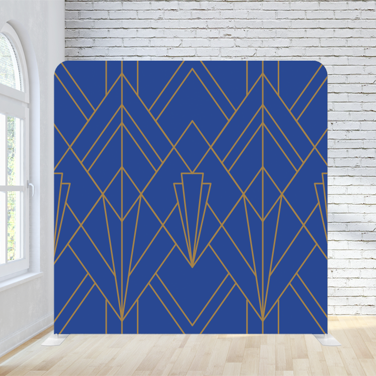 8X8 Pillowcase Tension Backdrop - Gold with Blue Shapes