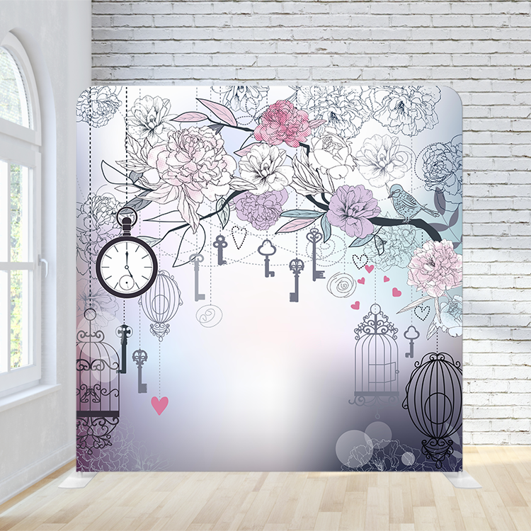8X8 Pillowcase Tension Backdrop- Tell Time and Flowers