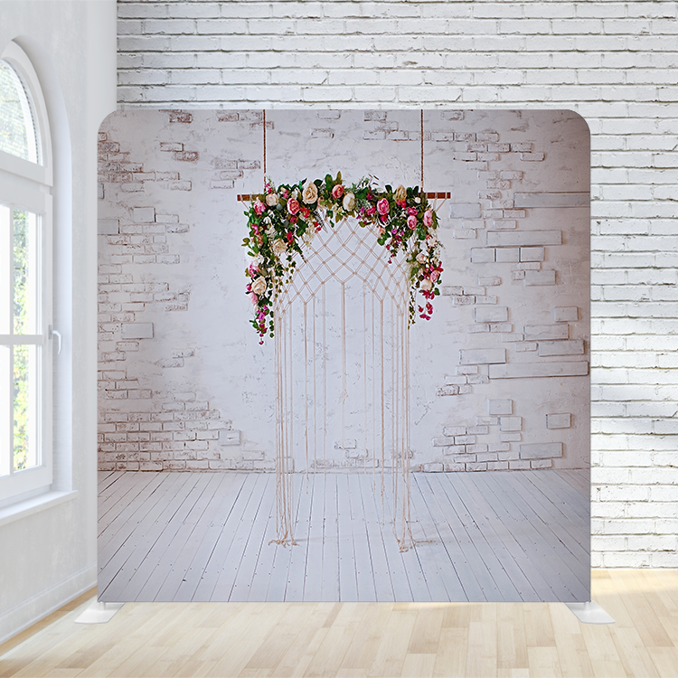 8X8 Pillowcase Tension Backdrop- Brick Wall Middle Flowers