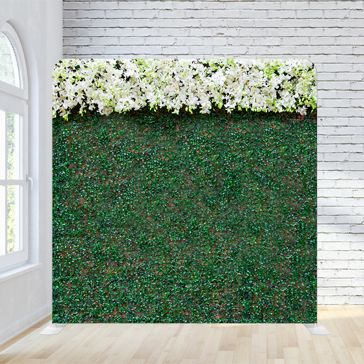 8X8 Pillowcase Tension Backdrop- Hedgewood Wall with Top Flower Wall