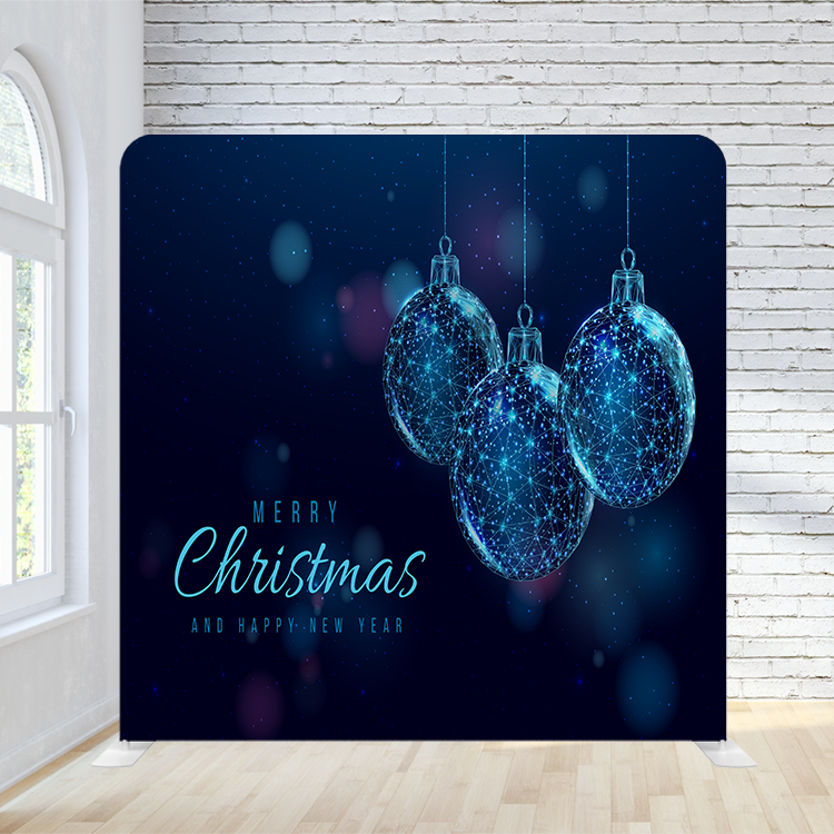 8X8 Pillowcase Tension Backdrop - Holiday Blue Ornaments