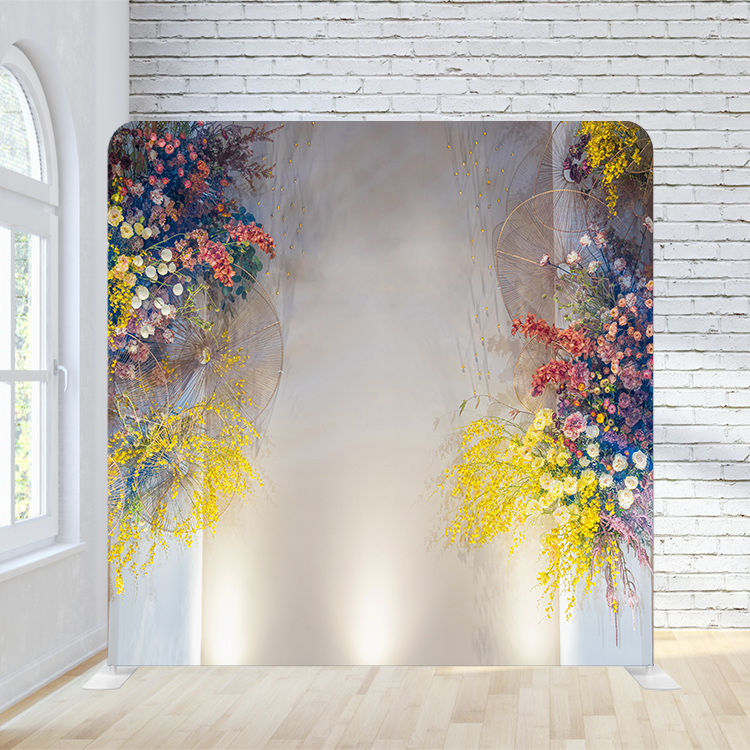 8X8 Pillowcase Tension Backdrop - Vibrant Flowers w/ Curtain Drape