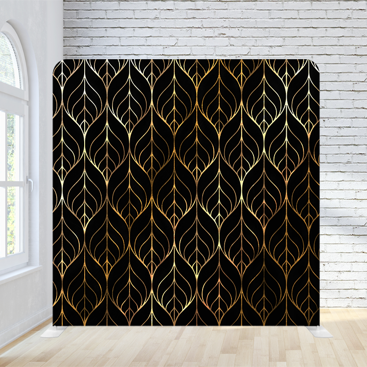 8X8 Pillowcase Tension Backdrop - Black and Gold Leaf