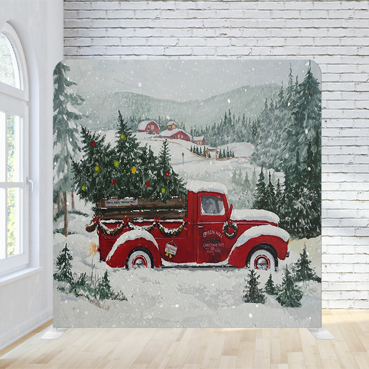 8X8 Pillowcase Tension Backdrop - Holiday Snow Truck