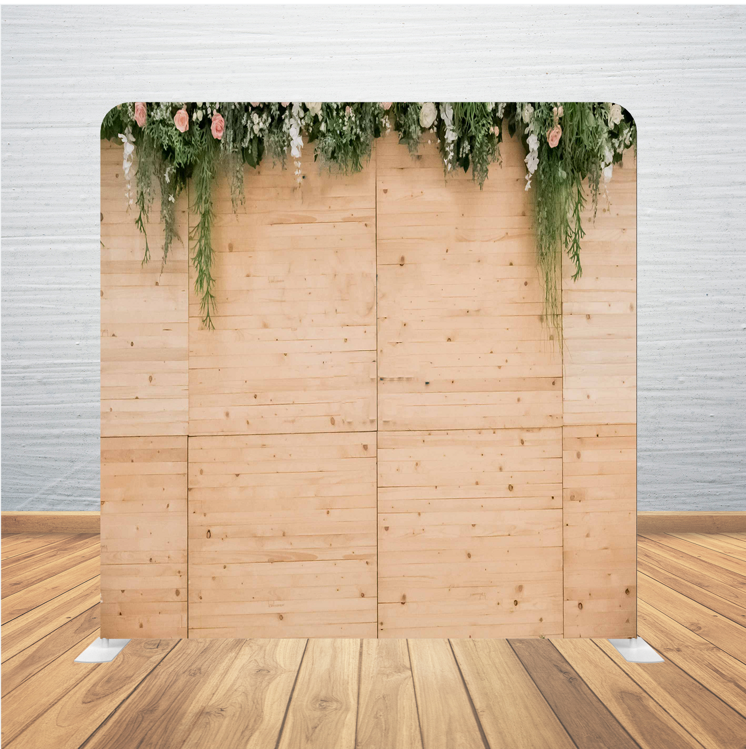 8X8 Pillowcase Tension Backdrop- Wood with Flower Wall