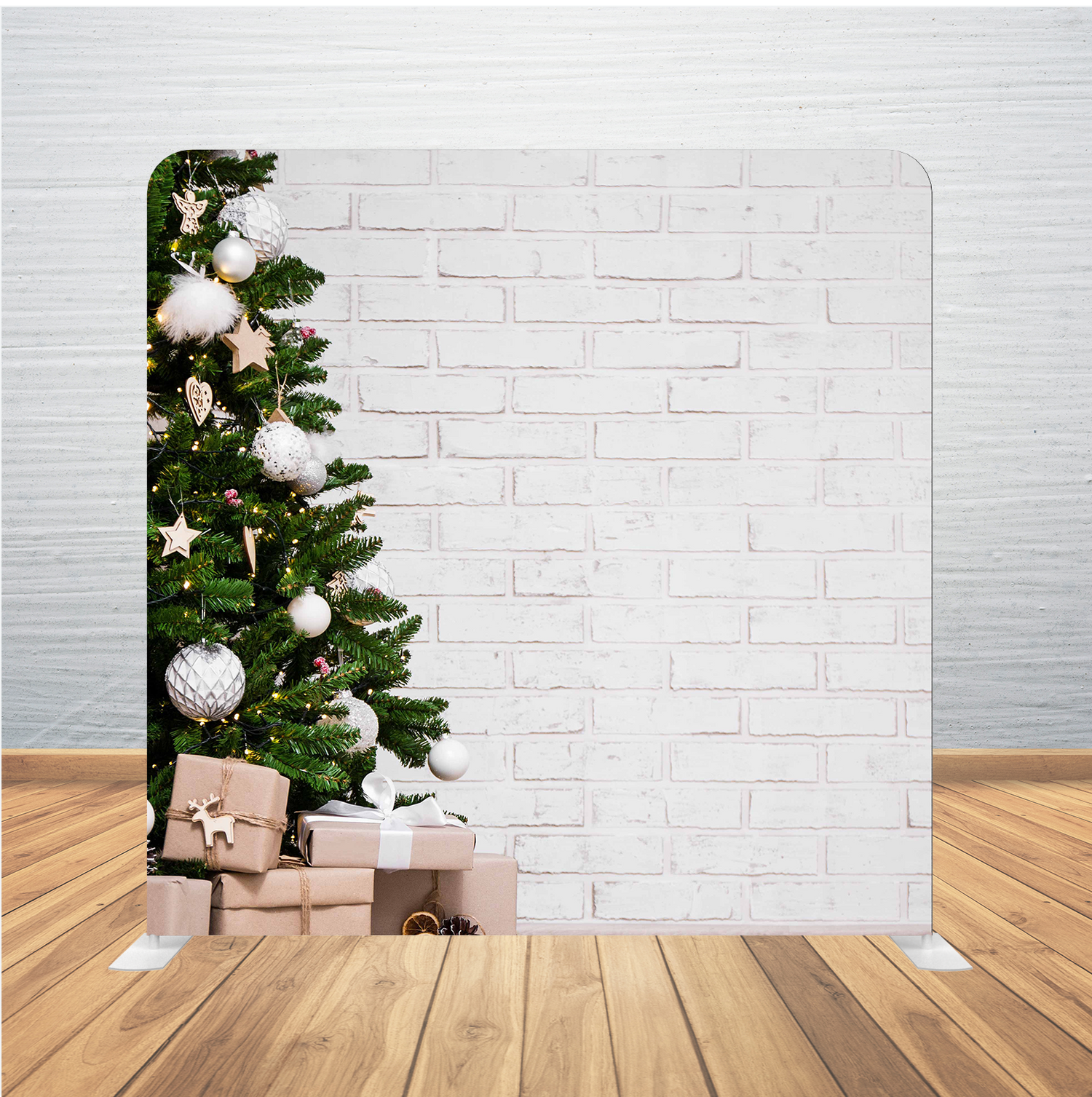 8X8 Pillowcase Tension Backdrop- Brick Wall Christmas Tree