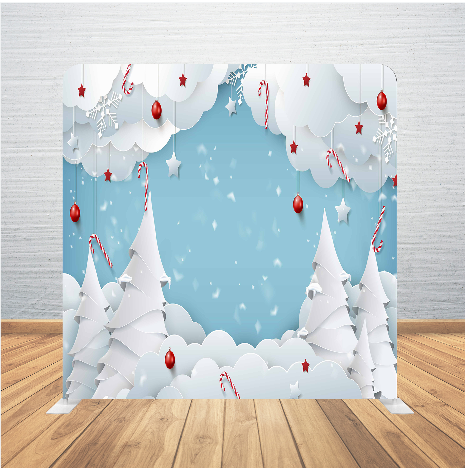 8X8 Pillowcase Tension Backdrop- Snowy Candy Canes