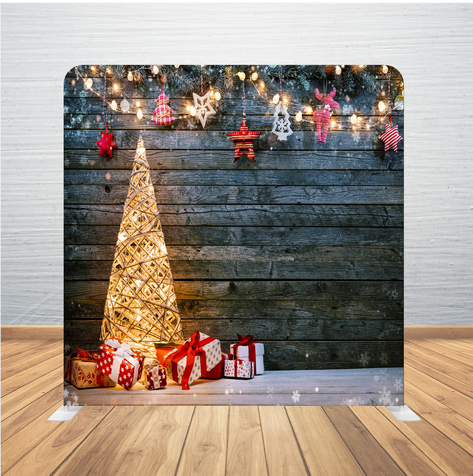 8X8 Pillowcase Tension Backdrop- Wooden Christmas Tree