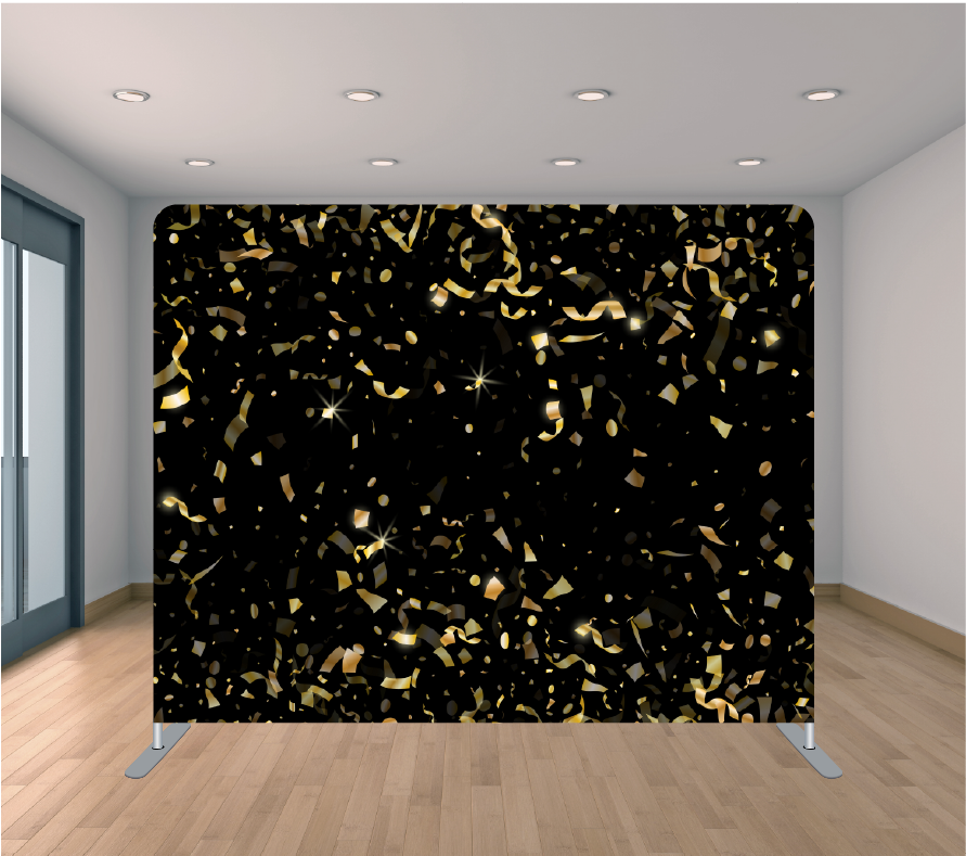 8X8ft Pillowcase Tension Backdrop- Black and Gold Confetti