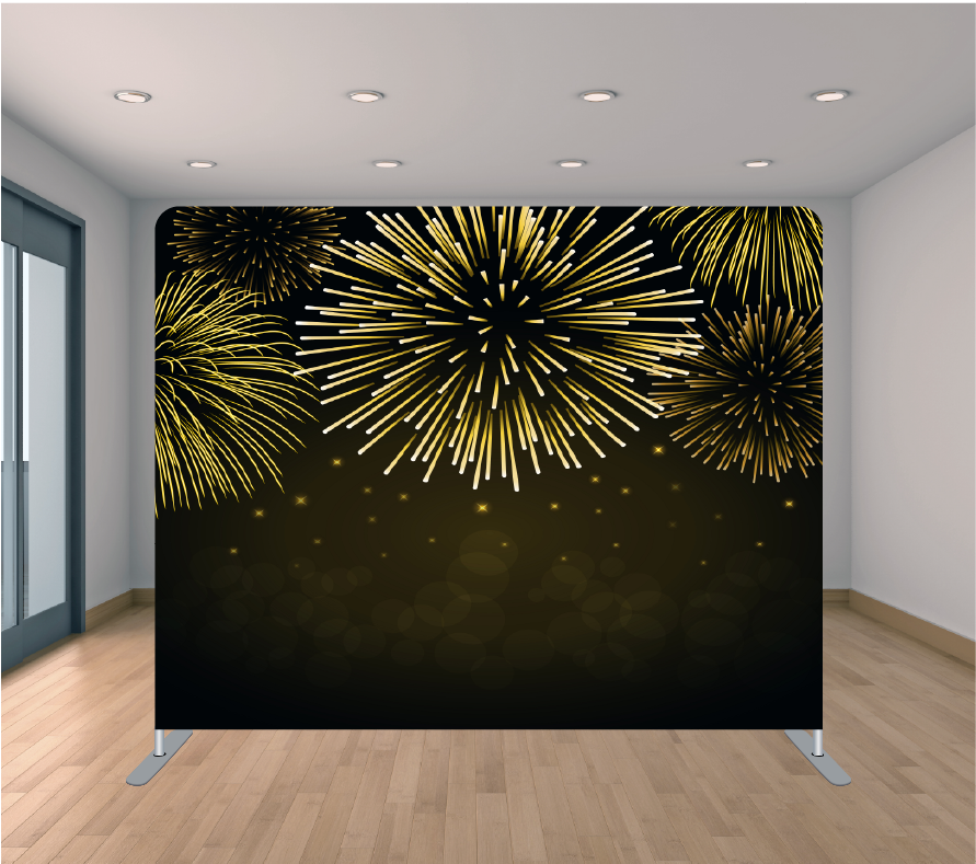 8X8ft Pillowcase Tension Backdrop- Black and Gold Fireworks