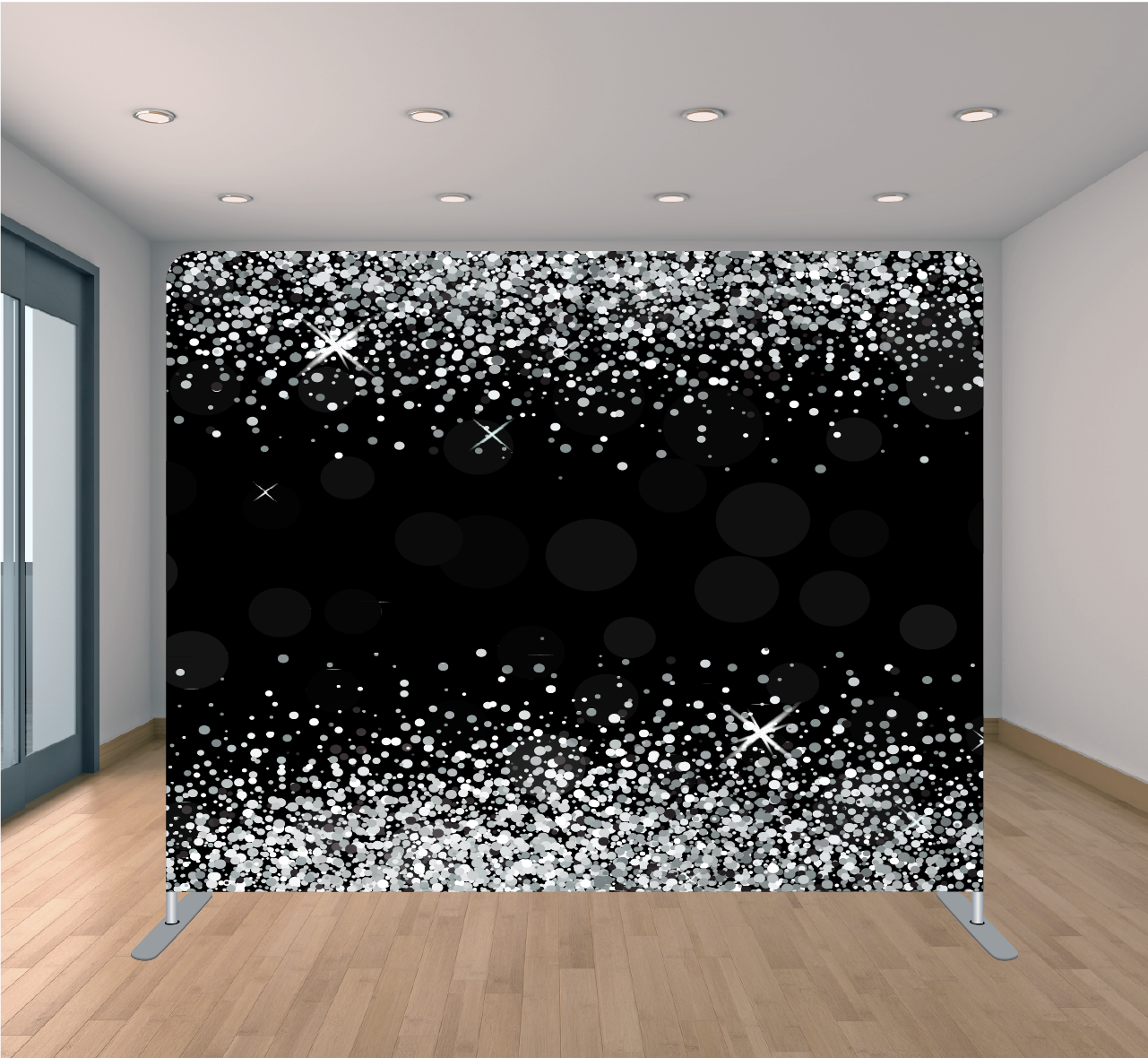 8X8ft Pillowcase Tension Backdrop- Black and White Glitter