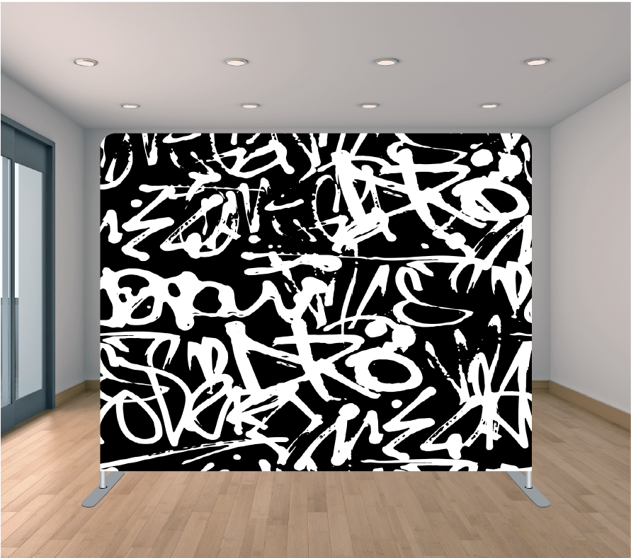 8X8ft Pillowcase Tension Backdrop- Black and White Graffiti