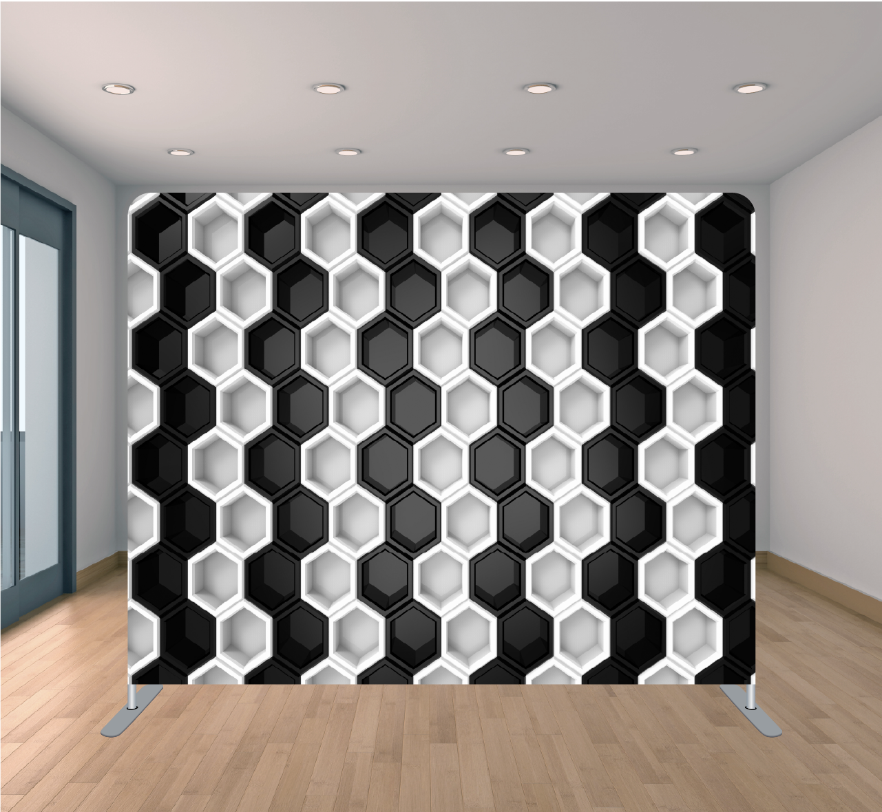 8X8 Pillowcase Tension Backdrop- Black and White Hexagonal