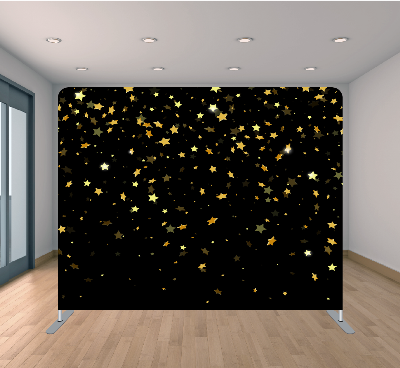 8x8ft Pillowcase Tension Backdrop- Black with Yellow Stars