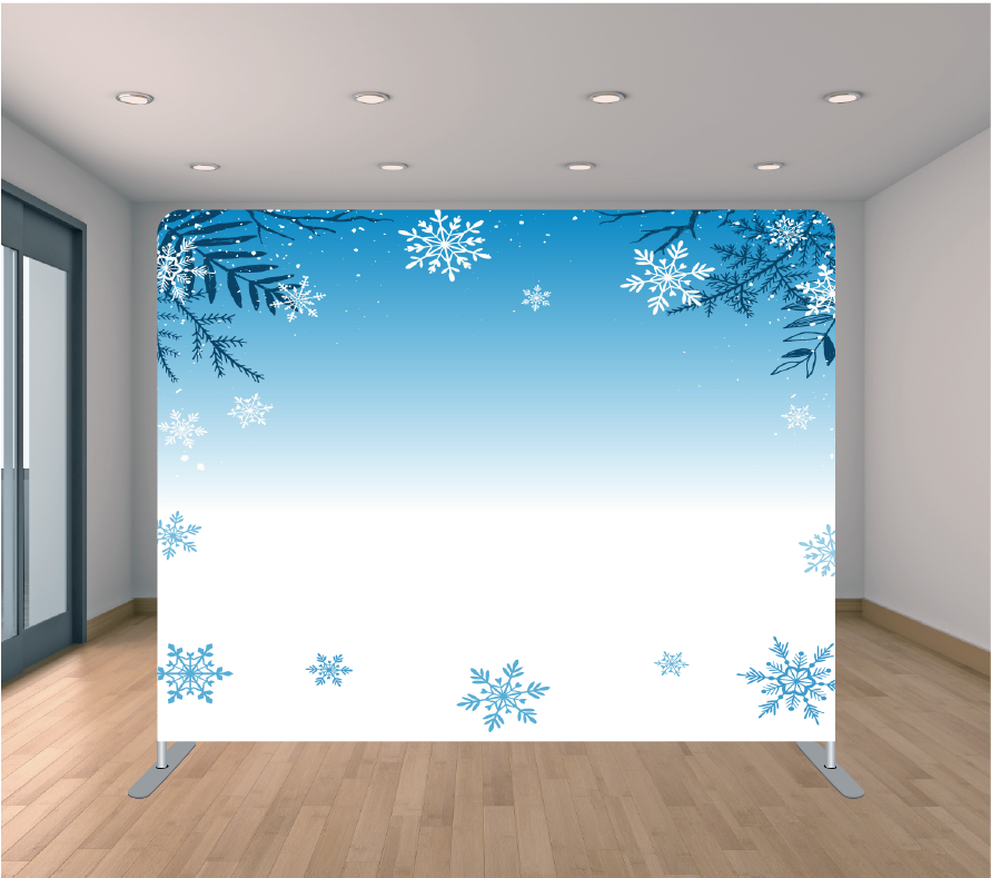 8x8ft Pillowcase Tension Backdrop- Blue Branch Flakes (Holiday)