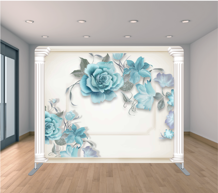 8x8ft Pillowcase Tension Backdrop- Blue Rose Middle