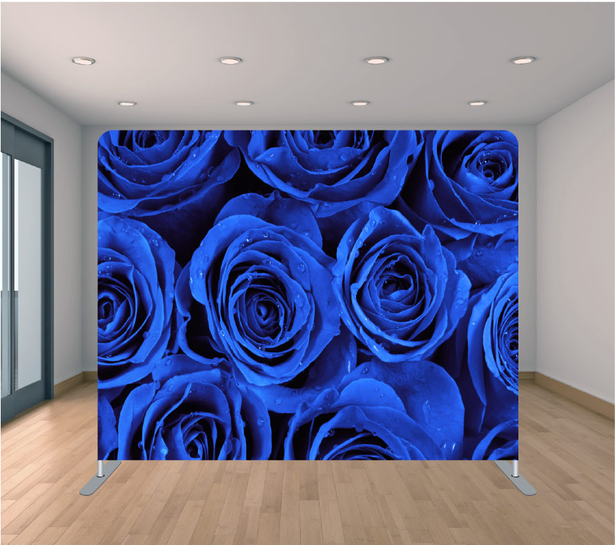 8X8ft Pillowcase Tension Backdrop- Blue Roses