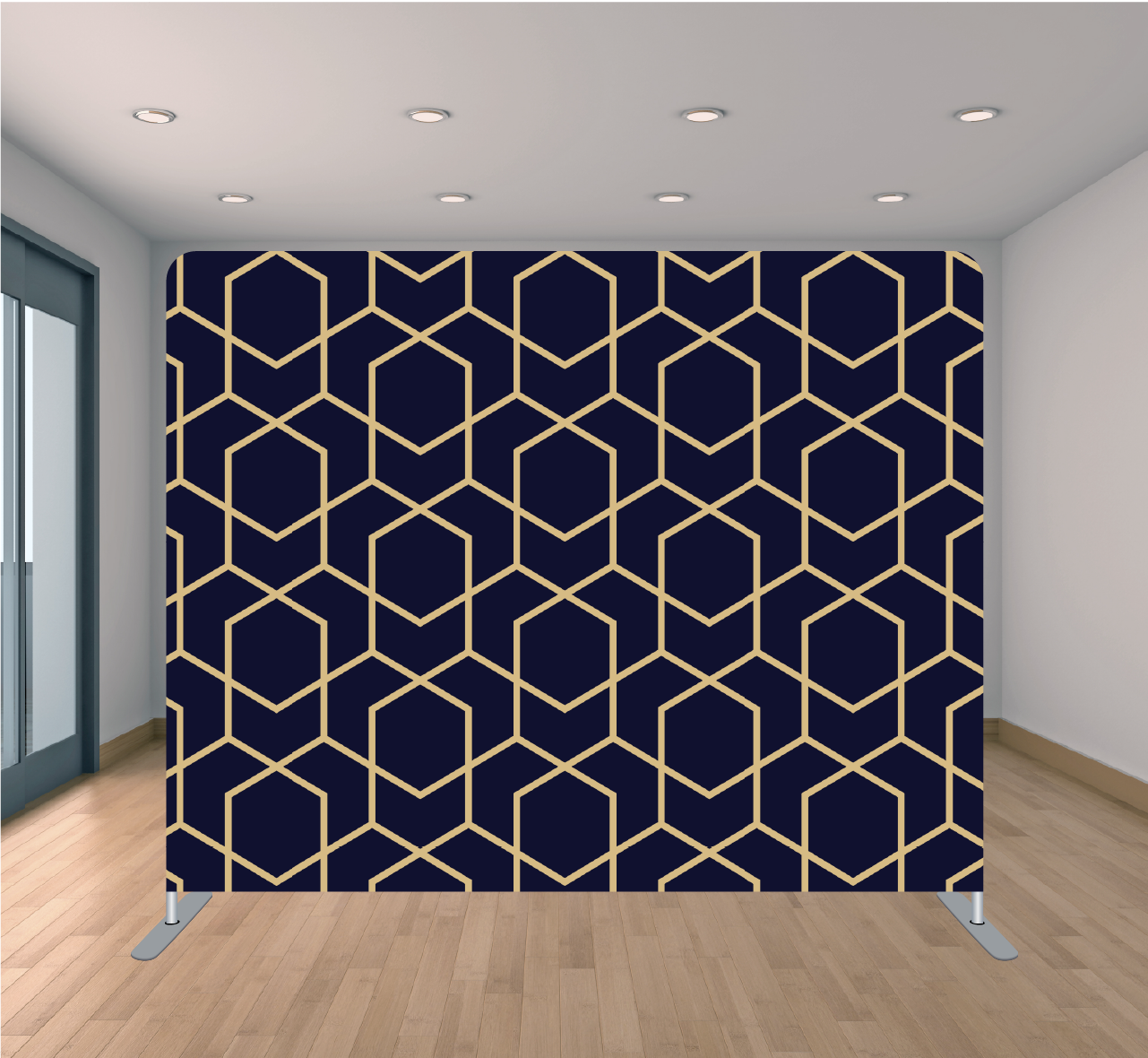 8X8 Pillowcase Tension Backdrop- Blue and Gold Geometric